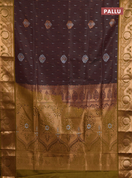 Semi soft silk saree deep maroon and mustard green with zari woven buttas and zari woven border