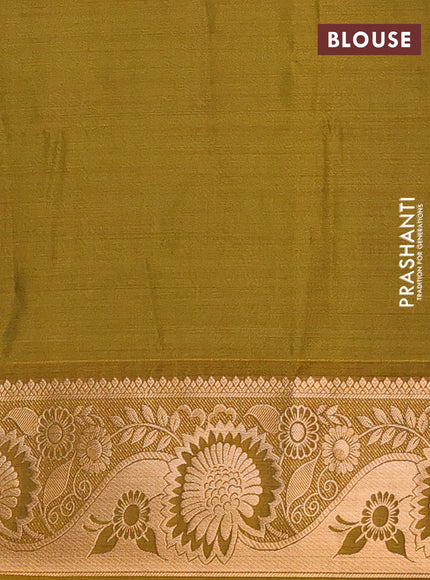 Semi soft silk saree deep maroon and mustard green with zari woven buttas and zari woven border