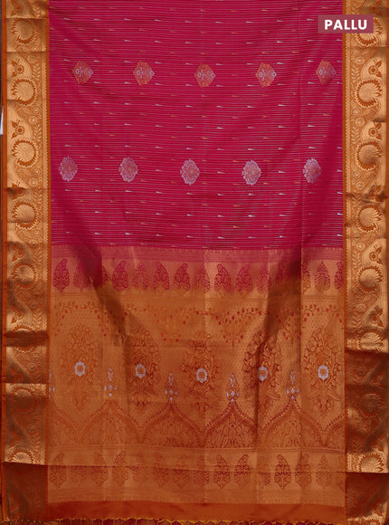 Semi soft silk saree pink and rustic orange with zari woven buttas and zari woven border