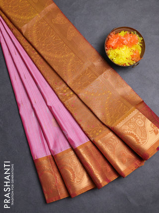 Semi soft silk saree light pink and dark mustard with zari woven buttas and zari woven border