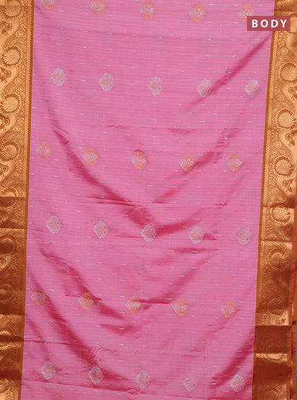 Semi soft silk saree light pink and dark mustard with zari woven buttas and zari woven border