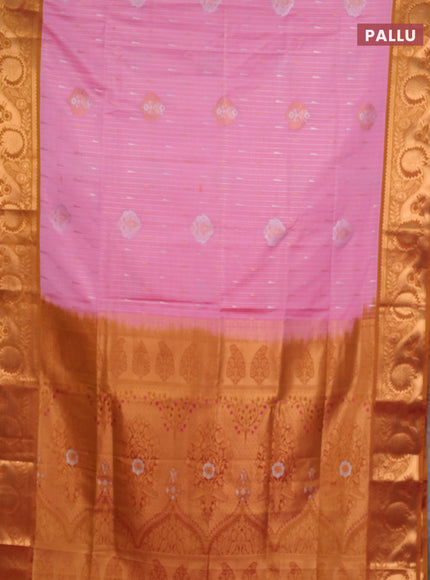 Semi soft silk saree light pink and dark mustard with zari woven buttas and zari woven border