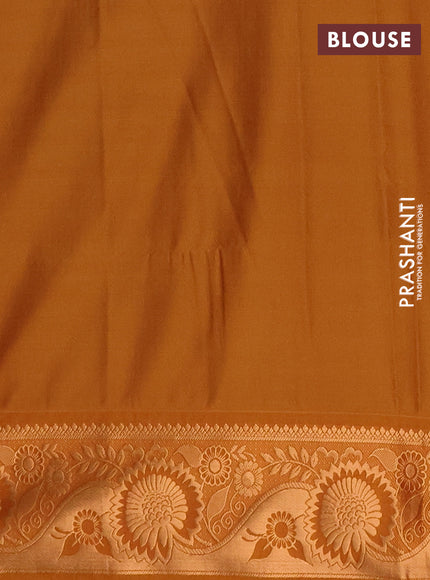 Semi soft silk saree peach pink and rustic orange with allover silver & gold zari weaves & buttas and zari woven border