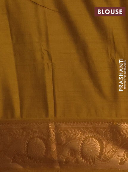 Semi soft silk saree deep purple and dark mustard with allover silver & gold zari weaves & buttas and zari woven border