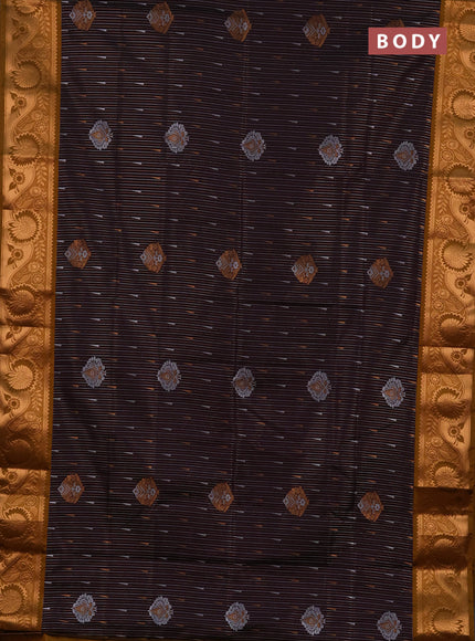Semi soft silk saree deep jamun and dark mustard with allover silver & gold zari weaves & buttas and zari woven border