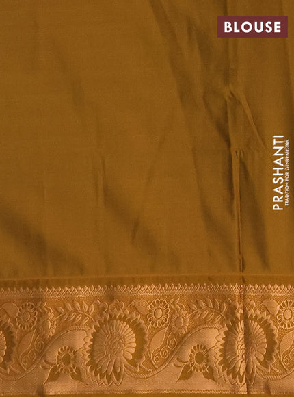 Semi soft silk saree deep jamun and dark mustard with allover silver & gold zari weaves & buttas and zari woven border