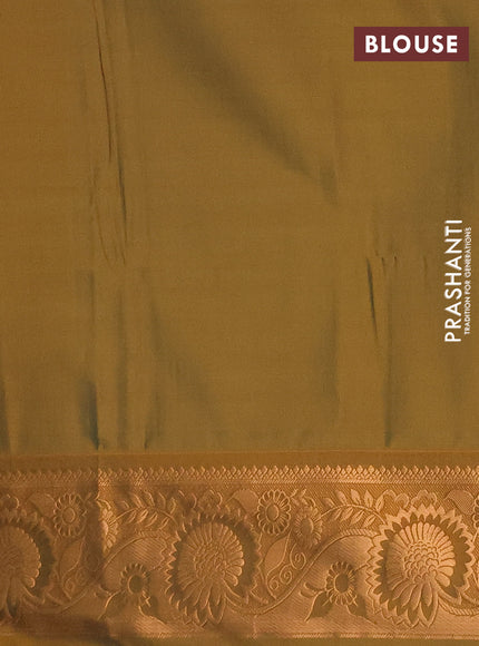 Semi soft silk saree peach pink and dark mustard with allover silver & gold zari weaves & buttas and zari woven border