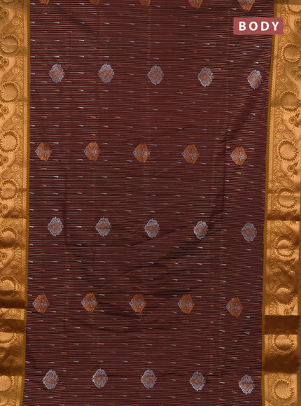 Semi soft silk saree deep maroon and dark mustard with allover silver & gold zari weaves & buttas and zari woven border