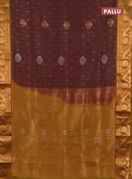 Semi soft silk saree deep maroon and dark mustard with allover silver & gold zari weaves & buttas and zari woven border