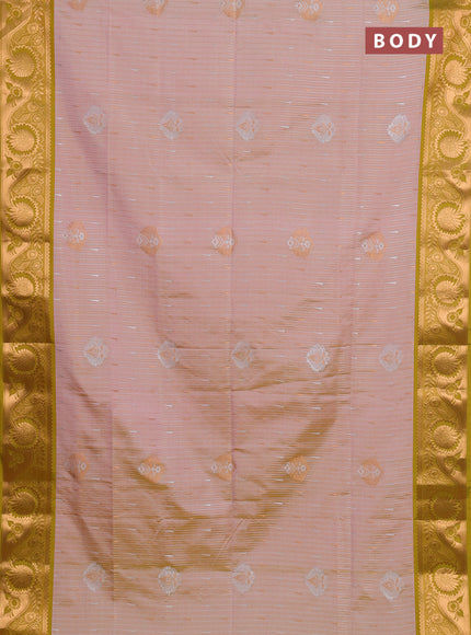 Semi soft silk saree peach shade and lime green with allover silver & gold zari weaves & buttas and zari woven border