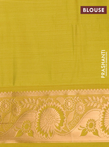 Semi soft silk saree peach shade and lime green with allover silver & gold zari weaves & buttas and zari woven border