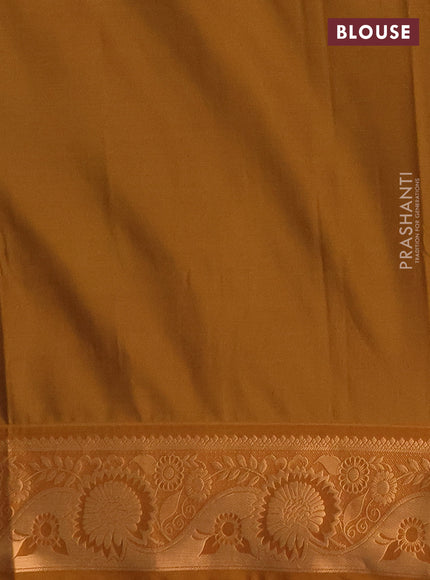 Semi soft silk saree deep wine and dark mustard with allover silver & gold zari weaves & buttas and zari woven border