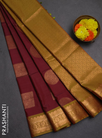 Semi soft silk saree maroon and green shade with zari woven buttas and zari woven border