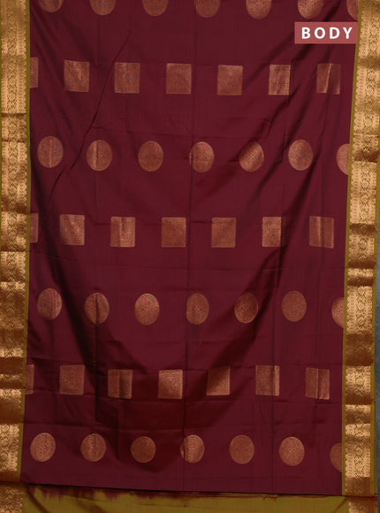 Semi soft silk saree maroon and green shade with zari woven buttas and zari woven border