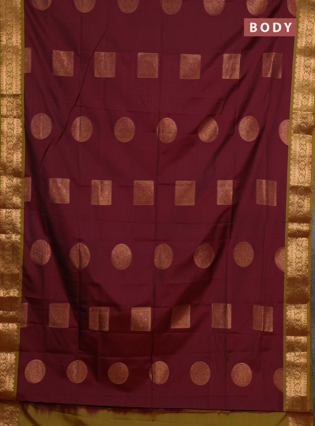 Semi soft silk saree maroon and green shade with zari woven buttas and zari woven border