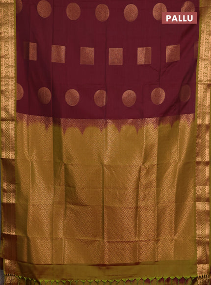 Semi soft silk saree maroon and green shade with zari woven buttas and zari woven border