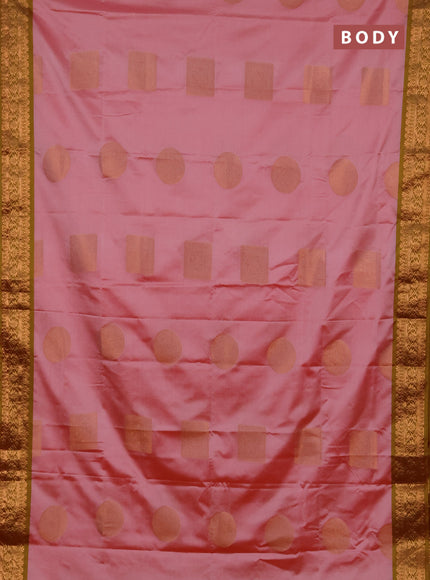 Semi soft silk saree pink shade and dual shade of mehendi green with zari woven buttas and zari woven border