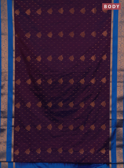 Semi soft silk saree purple and cs blue with allover zari woven buttas and rettapet zari woven border