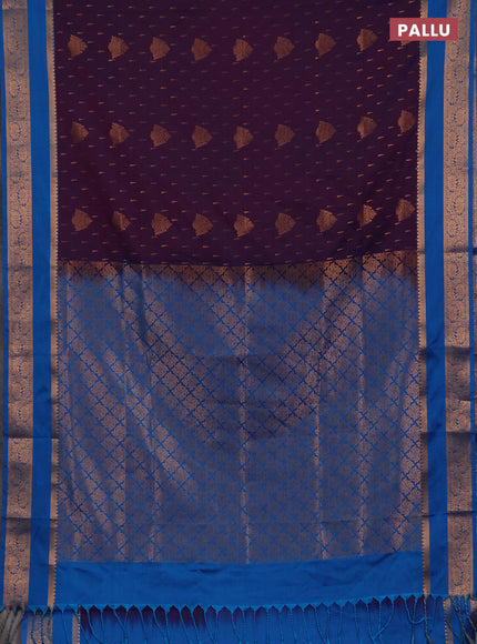 Semi soft silk saree purple and cs blue with allover zari woven buttas and rettapet zari woven border
