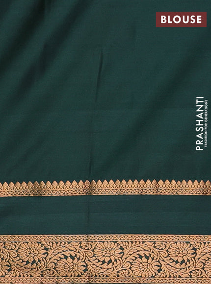 Semi soft silk saree dark mustard and bottle green with allover zari woven buttas and rettapet zari woven border