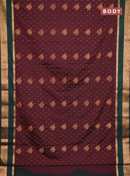 Semi soft silk saree deep maroon and bottle green with allover zari woven buttas and rettapet zari woven border