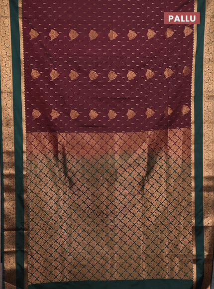 Semi soft silk saree deep maroon and bottle green with allover zari woven buttas and rettapet zari woven border