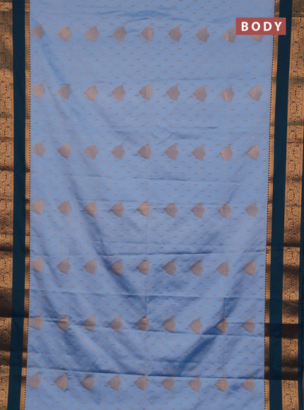 Semi soft silk saree pastel blue and peacock green with allover zari woven buttas and rettapet zari woven border