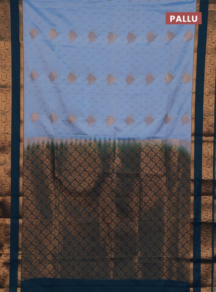 Semi soft silk saree pastel blue and peacock green with allover zari woven buttas and rettapet zari woven border