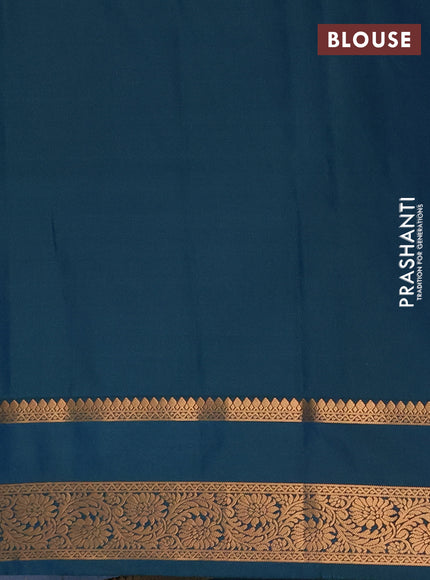 Semi soft silk saree pastel blue and peacock green with allover zari woven buttas and rettapet zari woven border