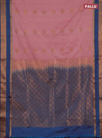 Semi soft silk saree light pink and peacock blue with allover zari woven buttas and rettapet zari woven border