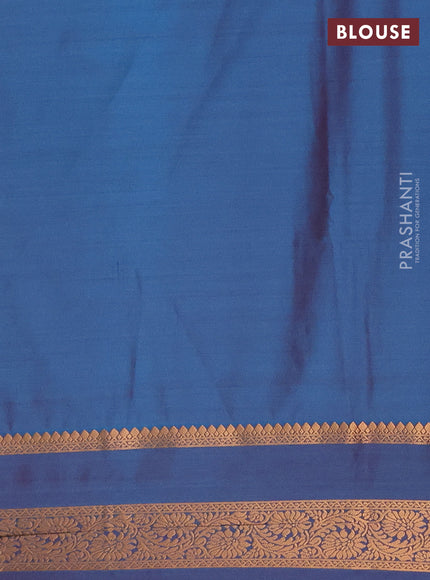 Semi soft silk saree light pink and peacock blue with allover zari woven buttas and rettapet zari woven border