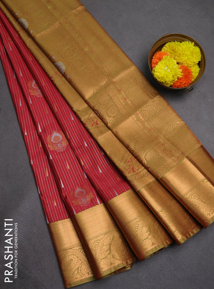 Semi soft silk saree maroon and dual shade of green with allover silver & gold zari weaves & buttas and zari woven border