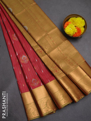 Semi soft silk saree maroon and dual shade of green with allover silver & gold zari weaves & buttas and zari woven border