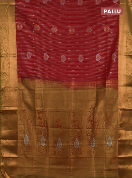 Semi soft silk saree maroon and dual shade of green with allover silver & gold zari weaves & buttas and zari woven border
