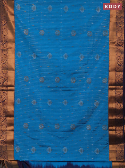 Semi soft silk saree cs blue and peacock blue with allover silver & gold zari weaves & buttas and zari woven border