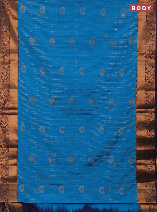 Semi soft silk saree cs blue and peacock blue with allover silver & gold zari weaves & buttas and zari woven border
