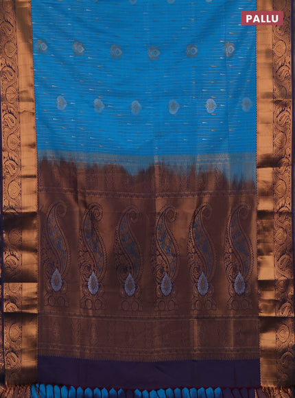Semi soft silk saree cs blue and peacock blue with allover silver & gold zari weaves & buttas and zari woven border