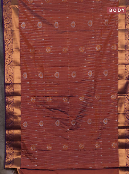 Semi soft silk saree rust shade and purple with allover silver & gold zari weaves & buttas and zari woven border