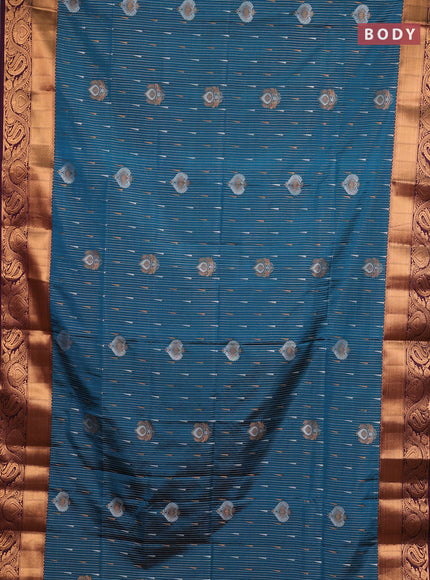 Semi soft silk saree peacock blue and deep wine with allover silver & gold zari weaves & buttas and zari woven border