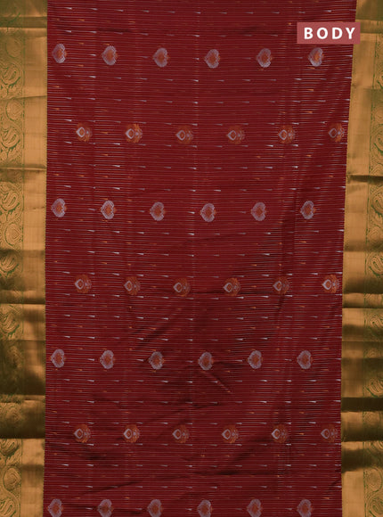 Semi soft silk saree maroon and green with allover silver & gold zari weaves & buttas and zari woven border