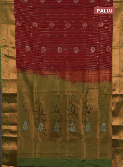 Semi soft silk saree maroon and green with allover silver & gold zari weaves & buttas and zari woven border