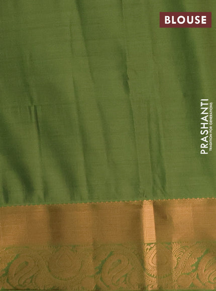 Semi soft silk saree maroon and green with allover silver & gold zari weaves & buttas and zari woven border
