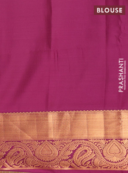 Semi soft silk saree dual shade of peach and magenta pink with allover silver & gold zari weaves & buttas and zari woven border
