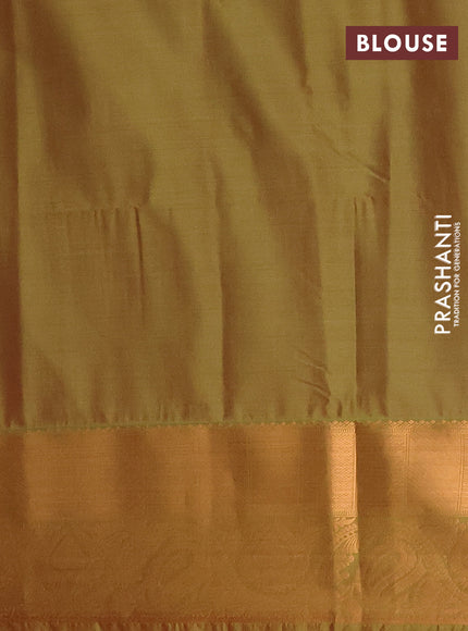 Semi soft silk saree maroon and lime green with allover silver & gold zari weaves & buttas and zari woven border