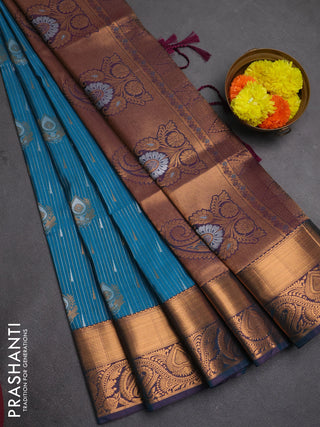 Semi soft silk saree teal green with allover silver & gold zari weaves & buttas and zari woven border