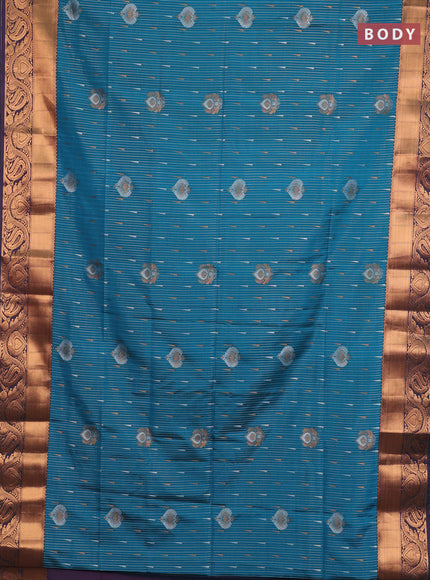 Semi soft silk saree teal green with allover silver & gold zari weaves & buttas and zari woven border