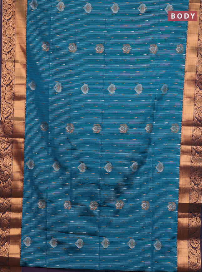 Semi soft silk saree teal green with allover silver & gold zari weaves & buttas and zari woven border