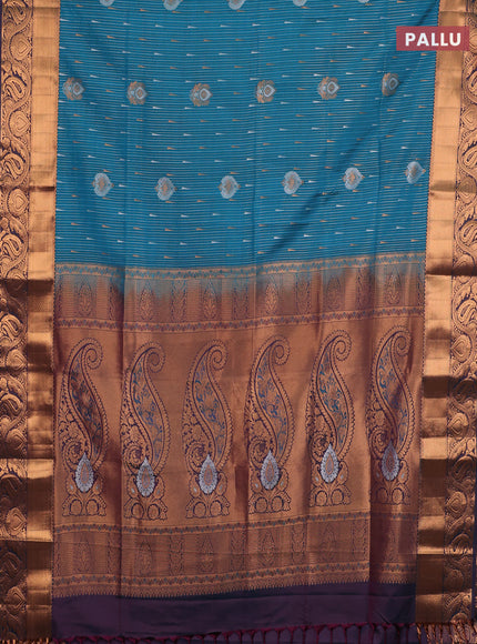 Semi soft silk saree teal green with allover silver & gold zari weaves & buttas and zari woven border