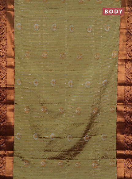 Semi soft silk saree pista green and wine shade with allover silver & gold zari weaves & buttas and zari woven border