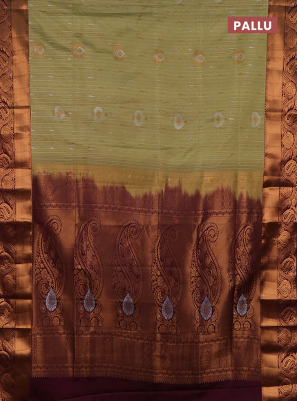 Semi soft silk saree pista green and wine shade with allover silver & gold zari weaves & buttas and zari woven border